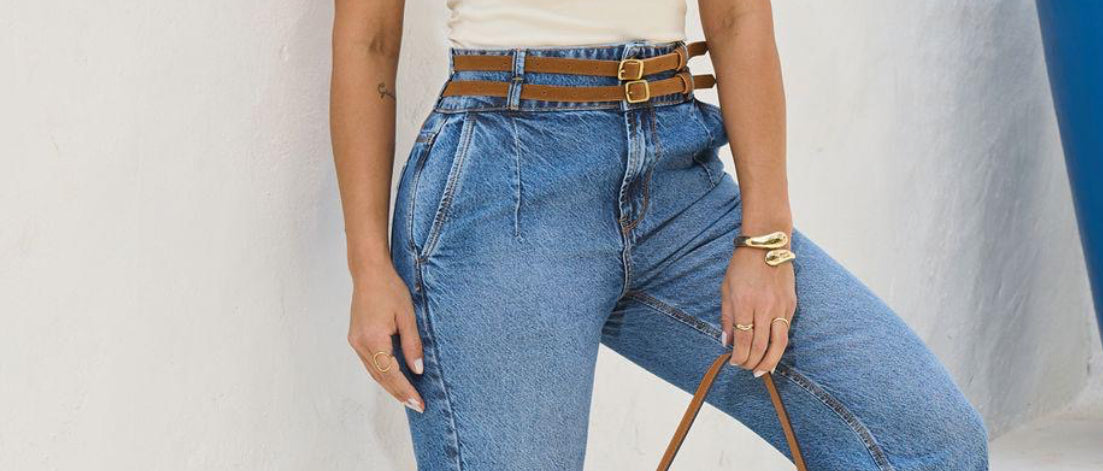 Slouchy pants with double belt