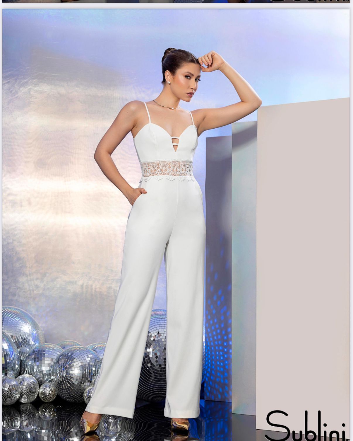 Silver jumpsuit with lace at the waist by Sublini