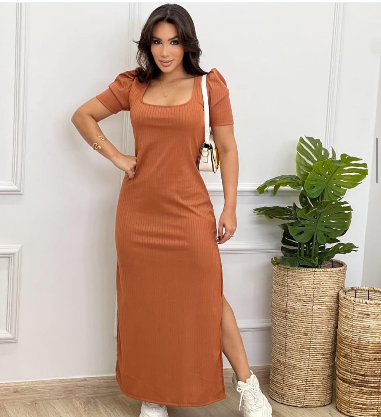 Vestido linho canelado