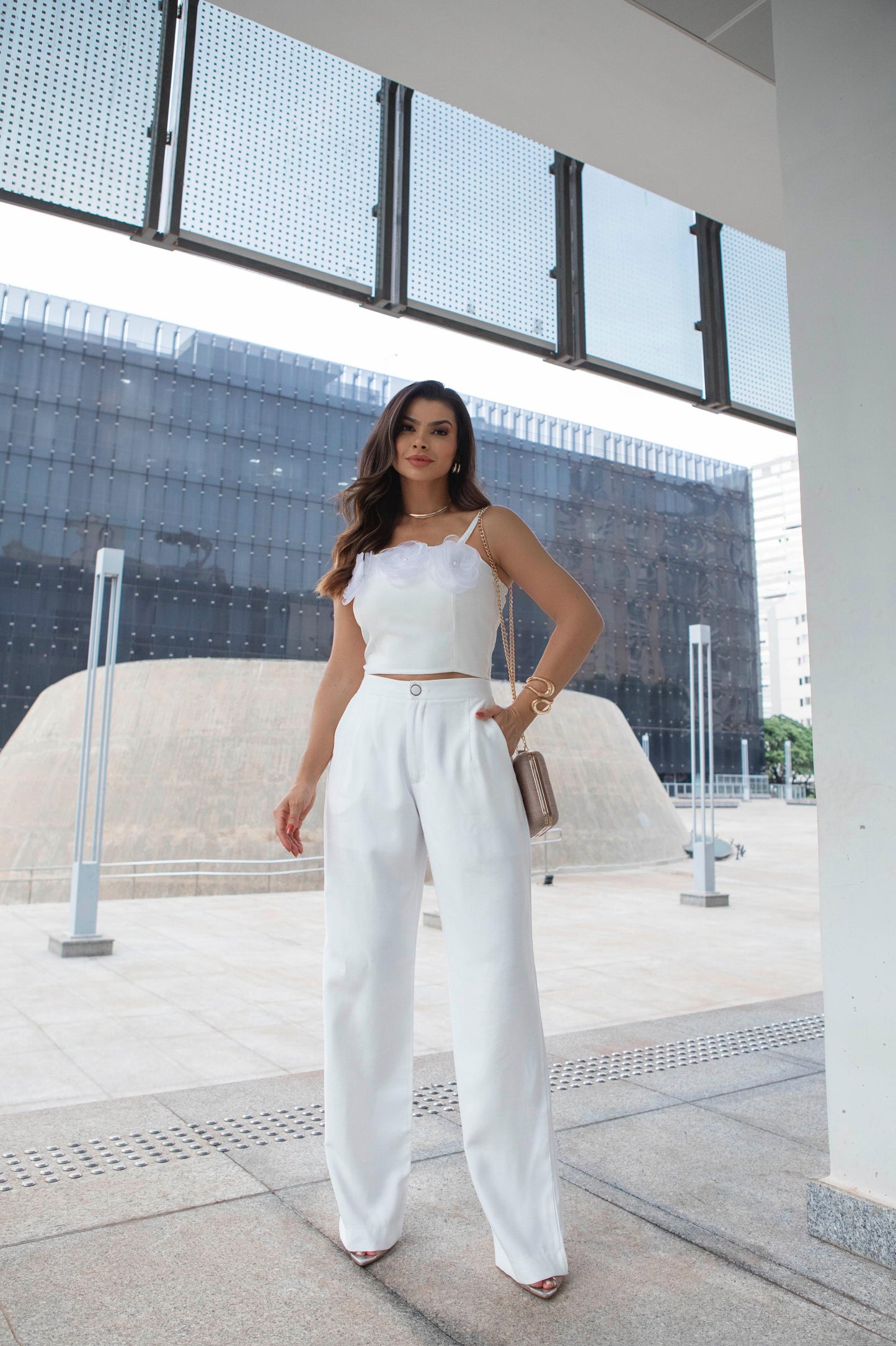 Conjunto calça e cropped flores