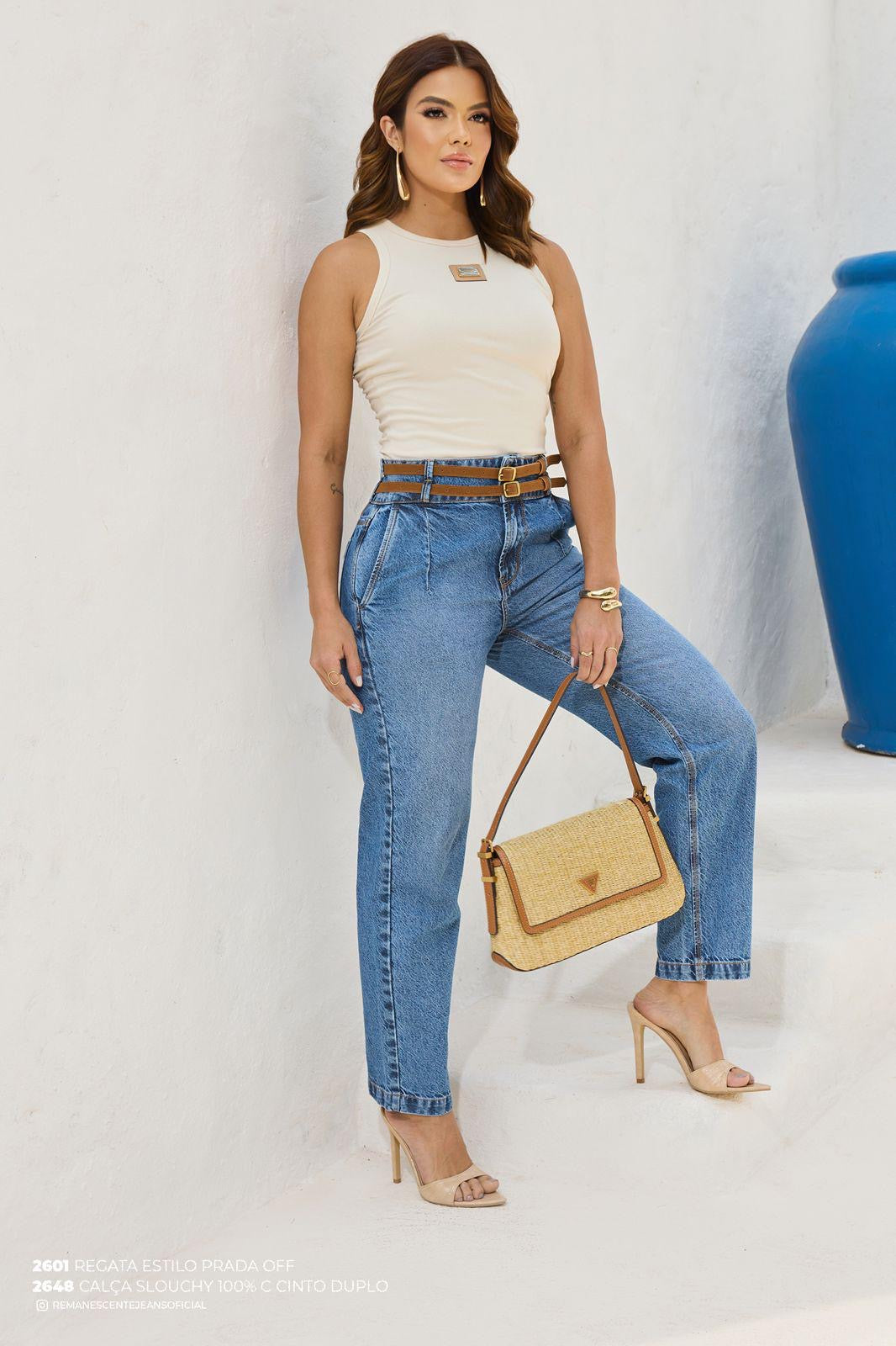 Slouchy pants with double belt