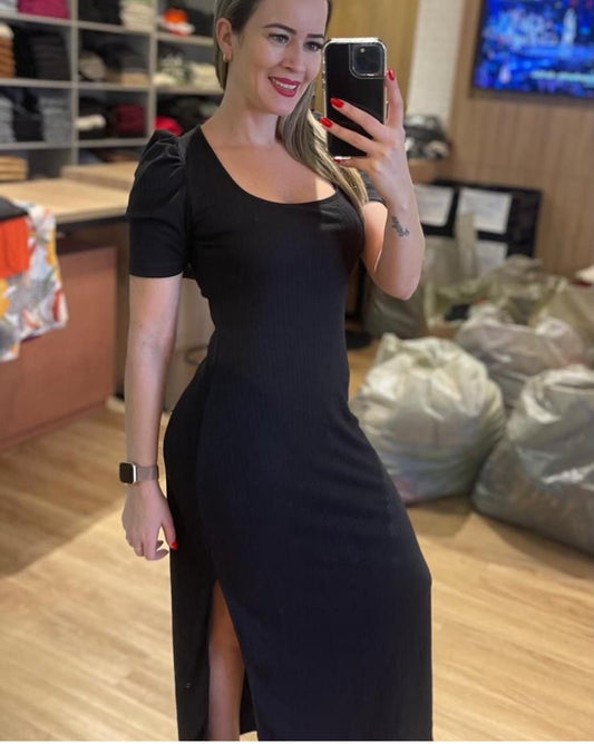 Vestido linho canelado