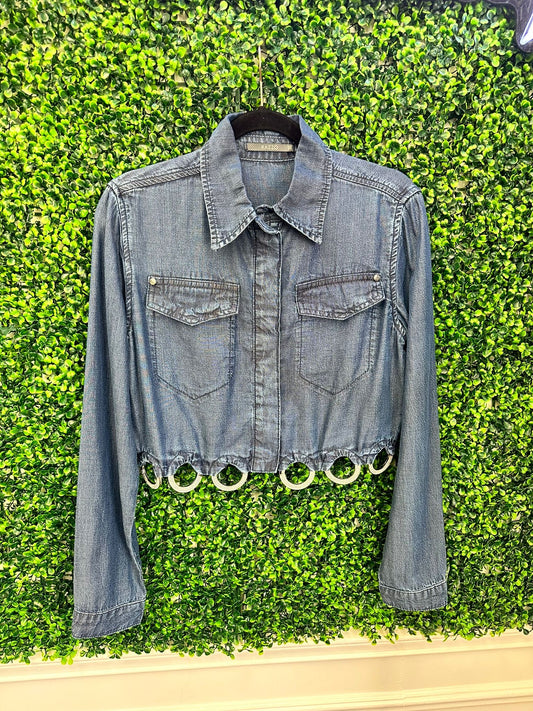 Rhinestone hoop denim shirt