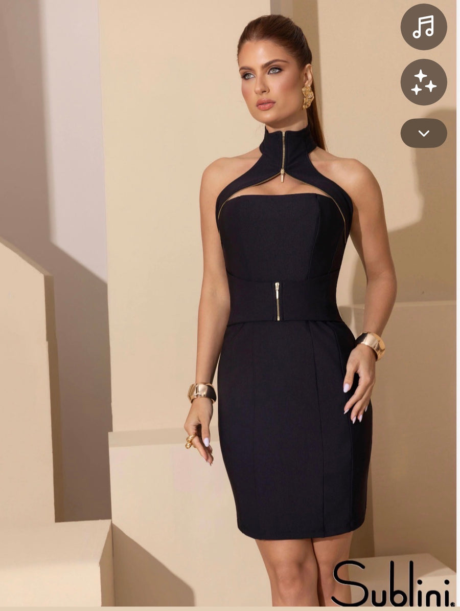 Vestido Elegante Recorte com Zíper